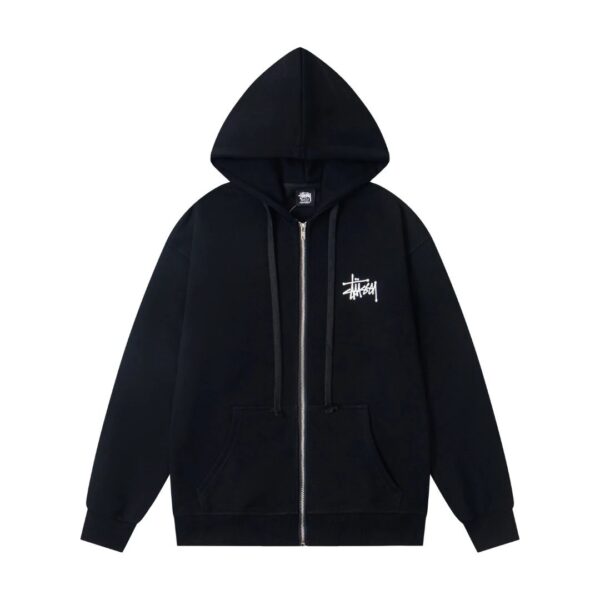 Stussy Basic Zip Hood Classic Logo Print Zipper Hooded Sweatshirt Unisex