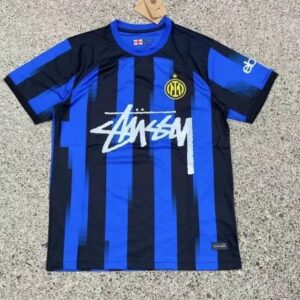 Stussy Inter Milan Collaboration Blue-Black Striped Sports Jersey