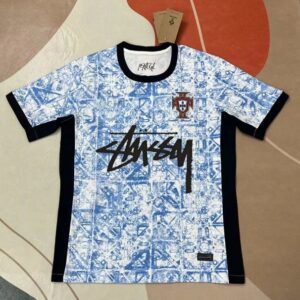 Stussy Portugal Blue & White Graffiti Street Jersey