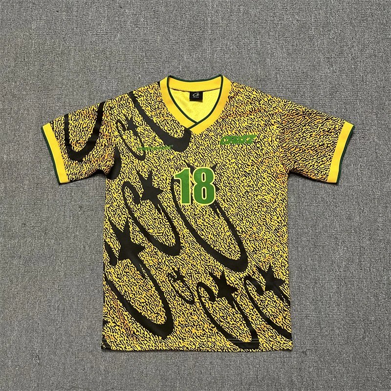 Corteiz Jersey Street Star Pattern Graffiti Yellow-Black Athletic Jersey