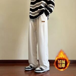 OtherPants White Corduroy Fleece-Lined Thickened Casual Pants