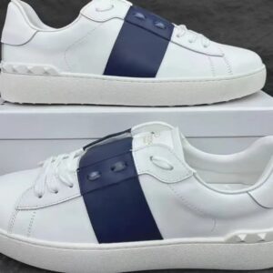 Valentino Rockstud White & Blue Color-Block Studded Sneakers