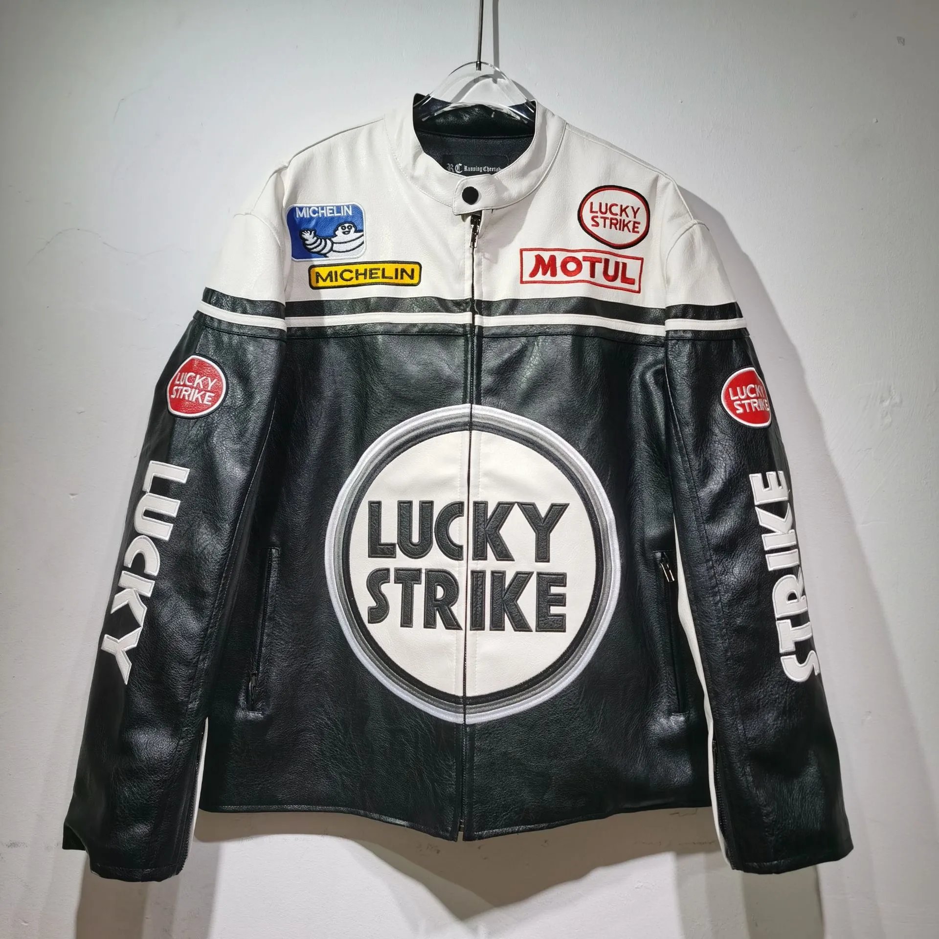 C.denim Lucky Motorcycle Jacket Black/White
