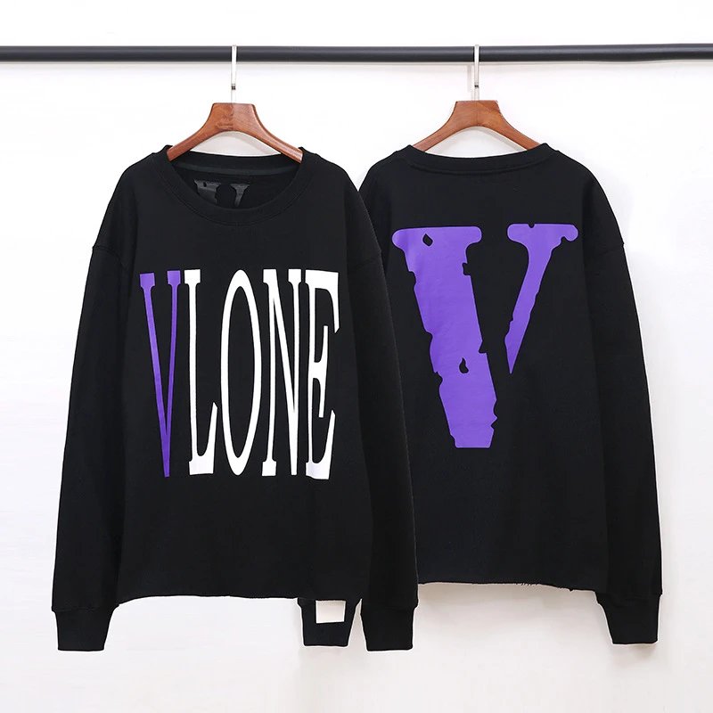 VLONE American Streetwear Printed Hoodie Black