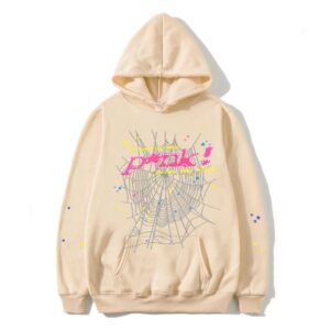 SP5DER Streetwear Spider Web Hoodie - Beige