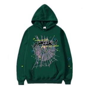 sp5der streetwear spider web print hoodie green