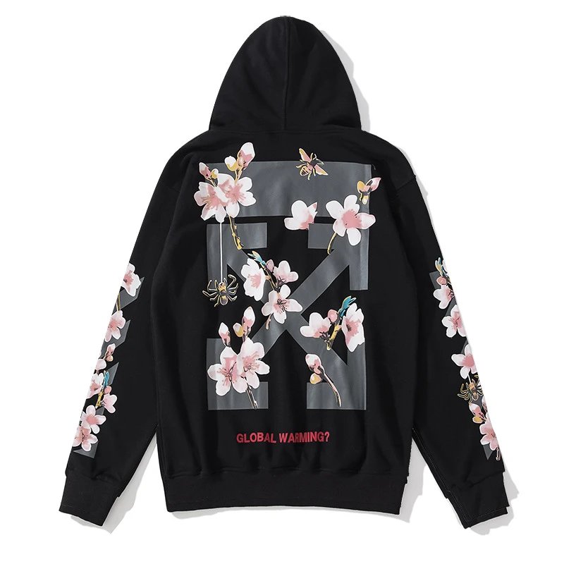 Off-White Sakura Streetwear Black Hoodie
