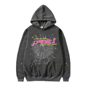 sp5der Spider Web Star Pattern Streetwear Hoodie Gray
