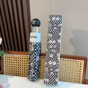 Chanel Camellia Polka Dot Umbrella in Black and White