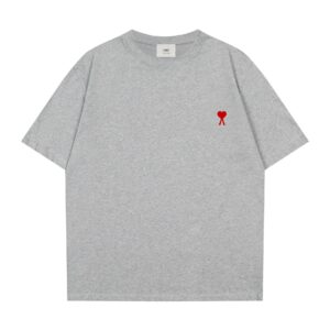 AMI Small Heart Embroidered T-Shirt in Floral Gray