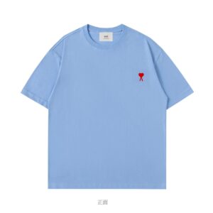AMI Small Heart Embroidered T-Shirt in Sky Blue