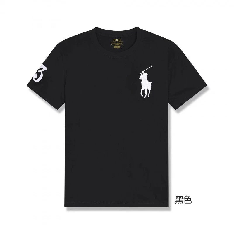 Ralph Lauren Large Horse Embroidered Crew Neck Polo Shirt Black