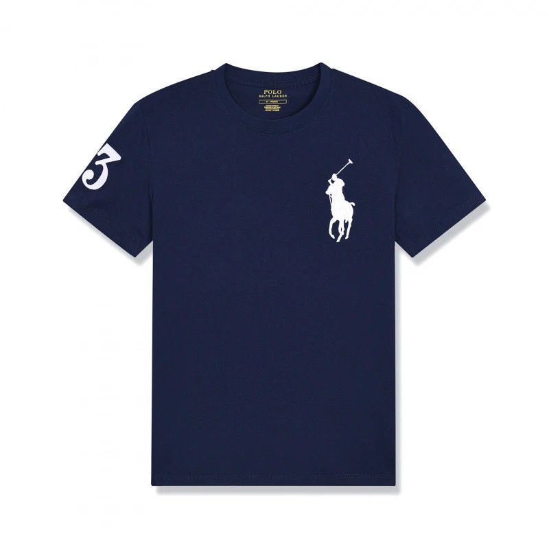 Ralph Lauren Large Horse Embroidered Crew Neck Polo Shirt Blue