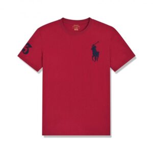 Ralph Lauren Large Horse Embroidered Crew Neck Polo Shirt Burgundy