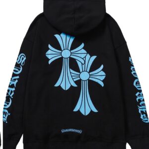 Gothic Style Black Hooded Sweatshirt Chrome Hearts