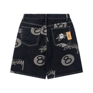 Stussy Black Eight Print Denim Shorts - Black