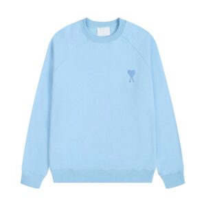 AMI Heart-Print Minimalist Light Blue Hoodie