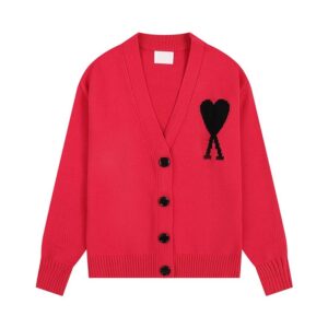 AMI Heart Pattern Red Cardigan