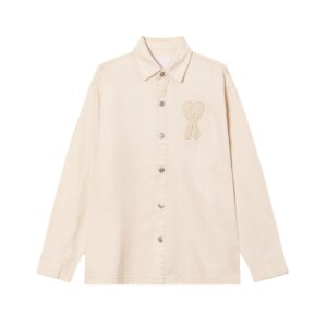 Heart Embroidered Off-White Shirt AMI
