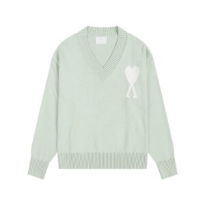 Heart V-Neck Casual Light Green Sweater AMI