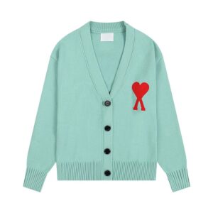 AMI Heart Pattern Casual Light Green Cardigan