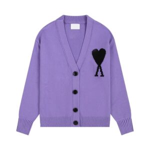 AMI Heart-Shaped Purple Cardigan