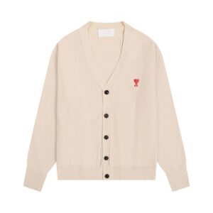 AMI Heart Casual Off-White Knit Cardigan