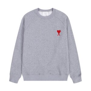 AMI Heart-Print Casual Gray Hoodie