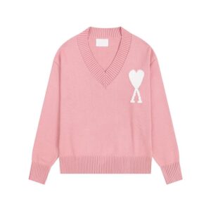 Heart V-Neck Pink Sweater AMI