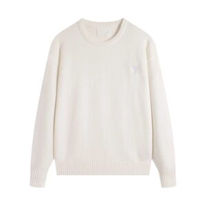 AMI Heart Embroidered White Sweater