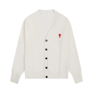 AMI Heart V-Neck White Cardigan