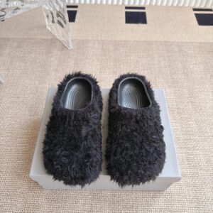 Balenciaga Black Fuzzy Slippers