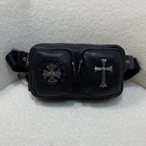 Cross Pattern Trendy Black Waist Bag