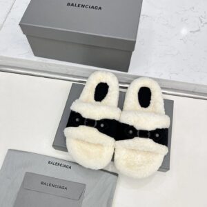 Balenciaga White Fleece Slippers