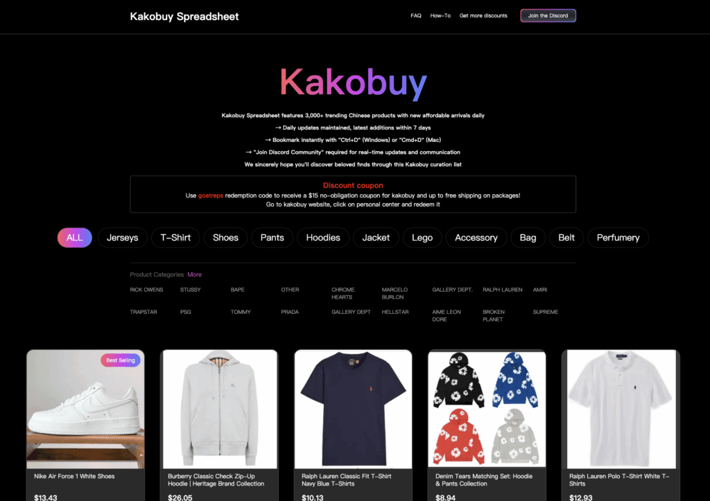 This is the Google top-ranked kakobuy spreadsheet.